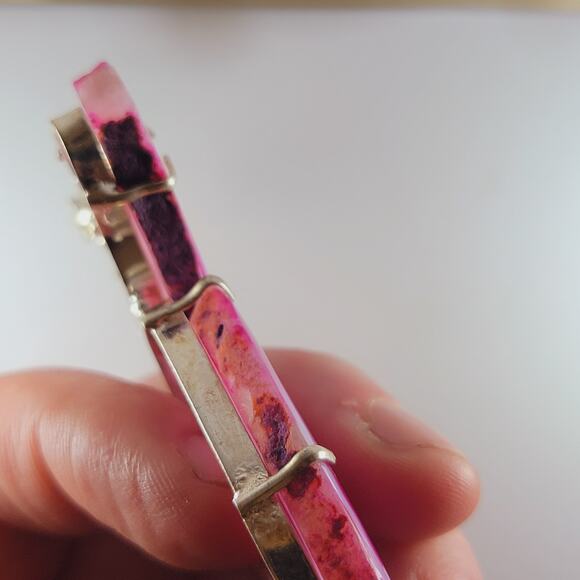 Pink Agate Geode Slice Sterling Silver Pendant 2.5" Eye Pattern Drop - Picture 5 of 10